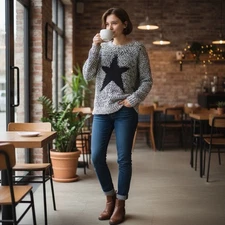 Anthropologie Doe & Rae Sz Medium Sweater Star Girl Grunge Y2K Oversized Cozy