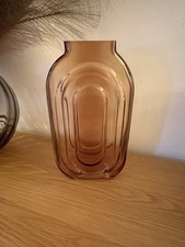 Art deco-inspired Tall Amber Glass Vase Decoration Geometric 30cm