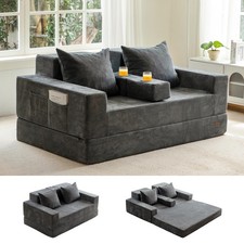 64 Inch Foldable Floor Sofa Bed Double with Storage Box 2 Cup Holders