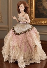 Large German Bisque Half Doll Pincushion Hertwig & Co & Edwardian Dress 14”