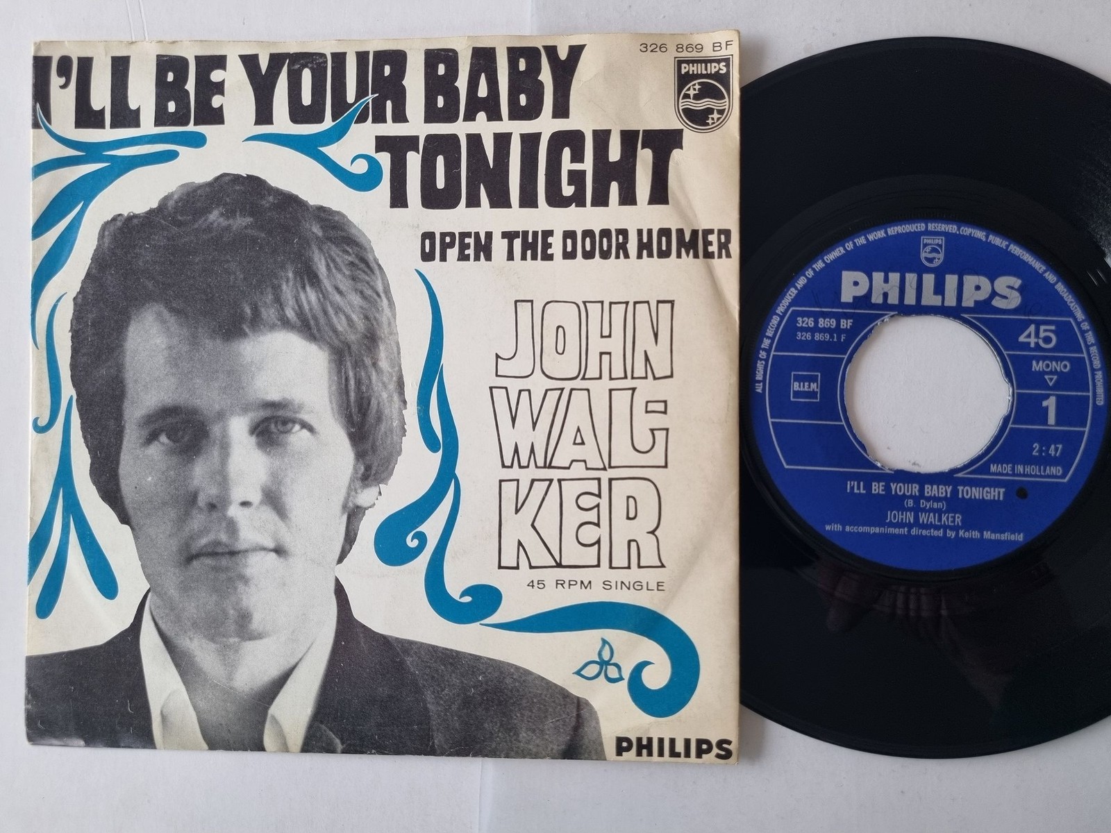 John Walker - I'll Be Your Baby Tonight 7'' Vinyl Holland/ CV Bob Dylan