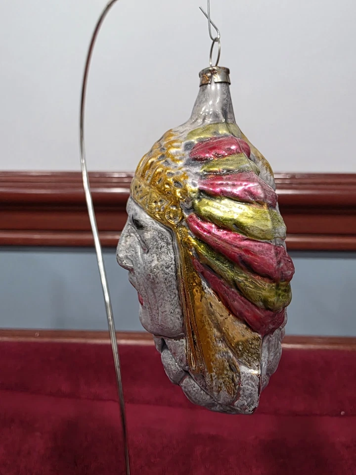 Antique German Glass "Indian Head on a PIne Cone" Christmas Ornament - Image 3 of 4