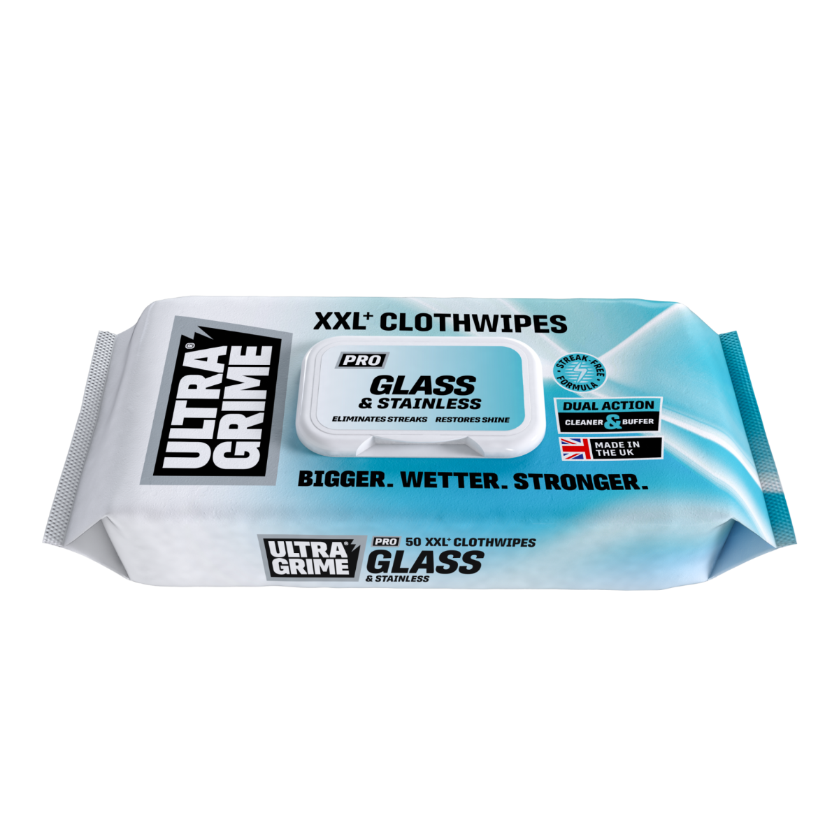 ULTRAGRIME Pro Glass & Stainless XXL+ Clothwipes - Pack of 50