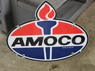 VINTAGE AMOCO GASOLINE PORCELAIN SIGN SERVICE STATION AMERICAN OIL  GAS 12 X 9.5