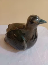 Mexican Folk Art Pottery Bird Figurine Hand Painted Gray Glaze Tonala Mexico