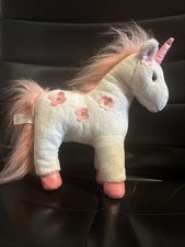 FAO Schwarz White Unicorn Pink Horn Feet 13" Plush Stuffed Animal Toy