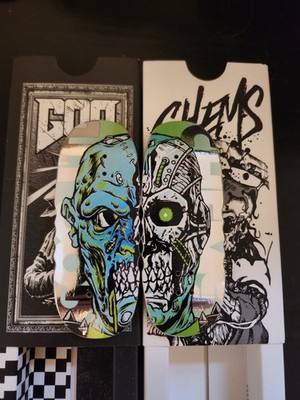 GooLTD Chems Zombie Robot Fingerboard Silver Foil 36x95mm Flatface Used 