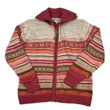 Tiara International Vintage Hand Kint Zip Up Cardigan Sweater Women's S Coral