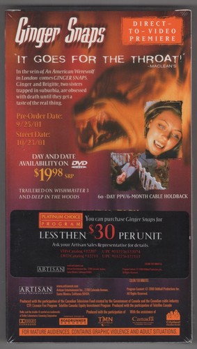 Ginger Snaps (Mint & Factory Sealed VHS Screener) Emily Perkins & Mimi Rogers - Picture 2 of 4