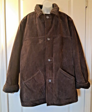Vintage Fieldmaster Leather Chore Coat Men's XL Barn Jacket Sherpa Lined Brown