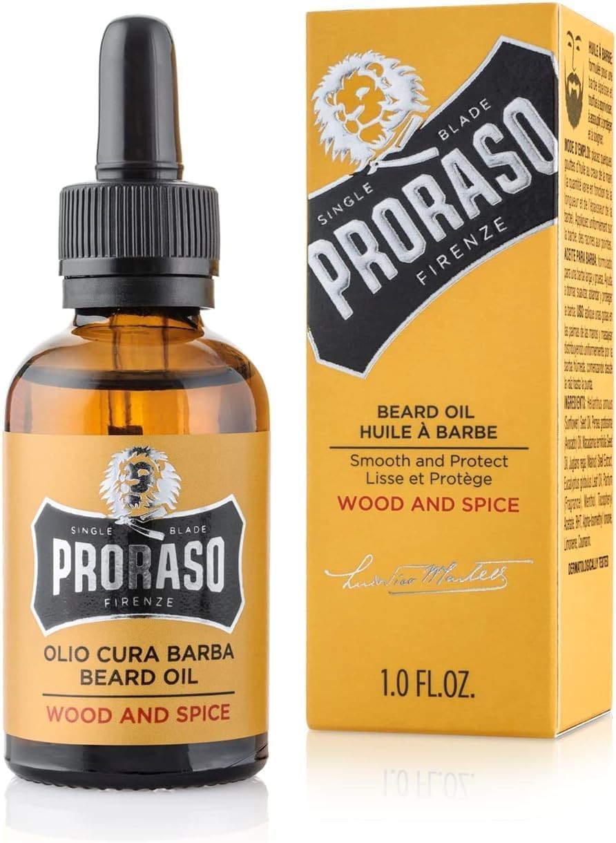 Olio Cura Barba Wood and Spice 30ml Olio da barba uomo con effetto ammorbidente