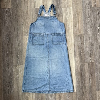 VTG Expose Demin Jumper Overall Dress Light Wash Blue Cottagecore Sz M 