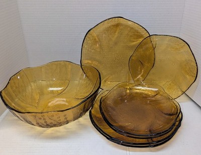 Vth/MCM Pasabahce 7pc Set Bahar Dali Linden Dinner & Lunch w Serving Salad Bowl