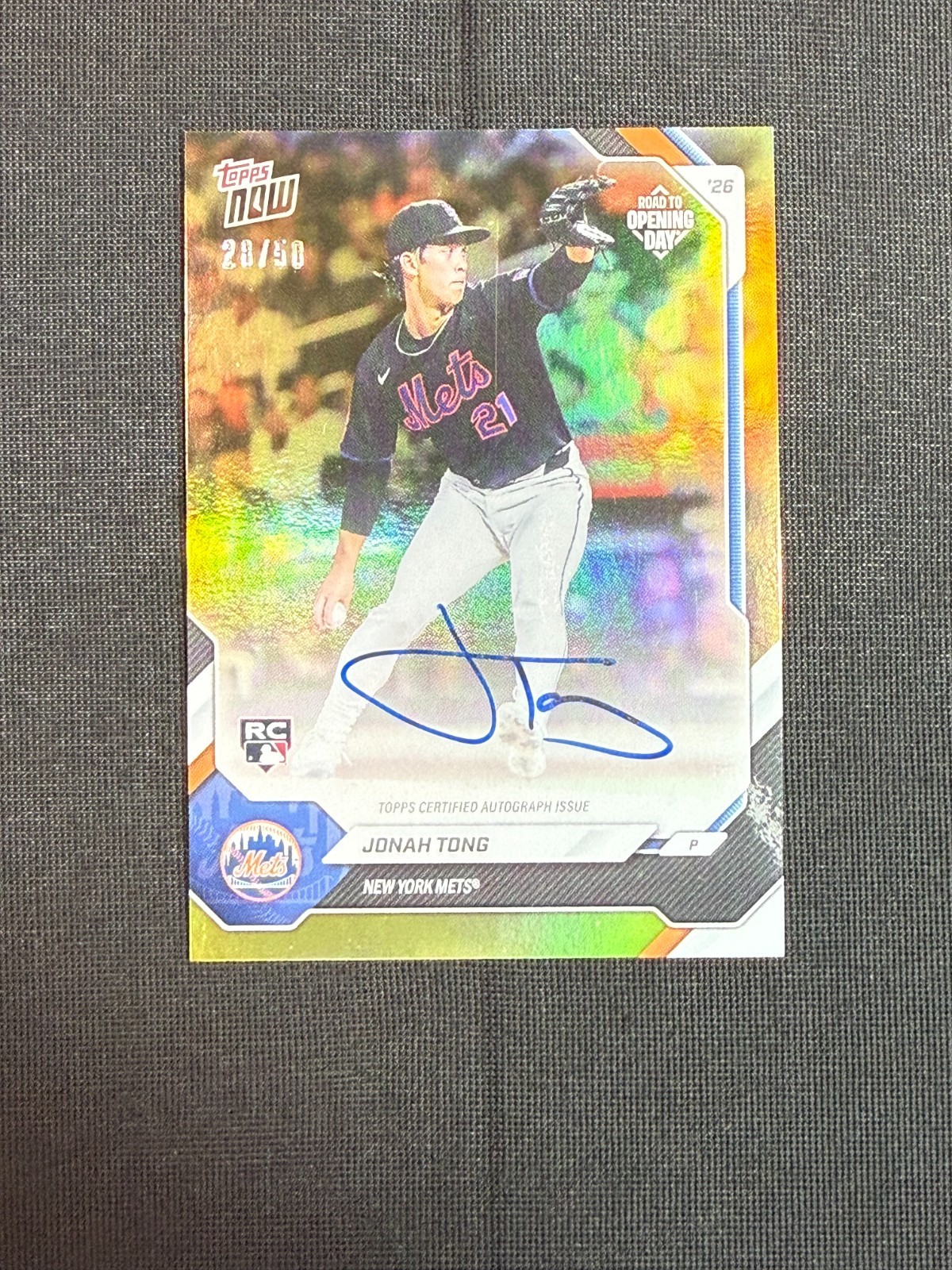 Jonah Tong 2026 Topps Now Road to Opening Day On-Card Auto #A-JT Gold Auto /50