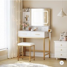 53 Inch Vanity Desk with Mirror and Light Drawers Charging Station