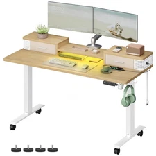 Electric Standing Desk with Drawers, 55.1 x 23.6 Inches, Sit Stand Desk with ...