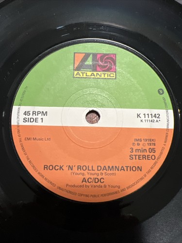 NM/NM AC/DC Rock n Roll Damnation / Sin City 7" VINYL 45 1978 Near Mint EX+ - Picture 2 of 5