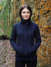 ARAN Super Soft Aran Draw String Sweater sz S Navy