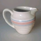Vintage McCoy E-7 Stoneware Pitcher Blue and Pink Striped Ribbed Beehive - 6 in