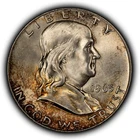 1963-D 50c Franklin Silver Half Dollar - Colorful Toning - UNC - SKU-H3835