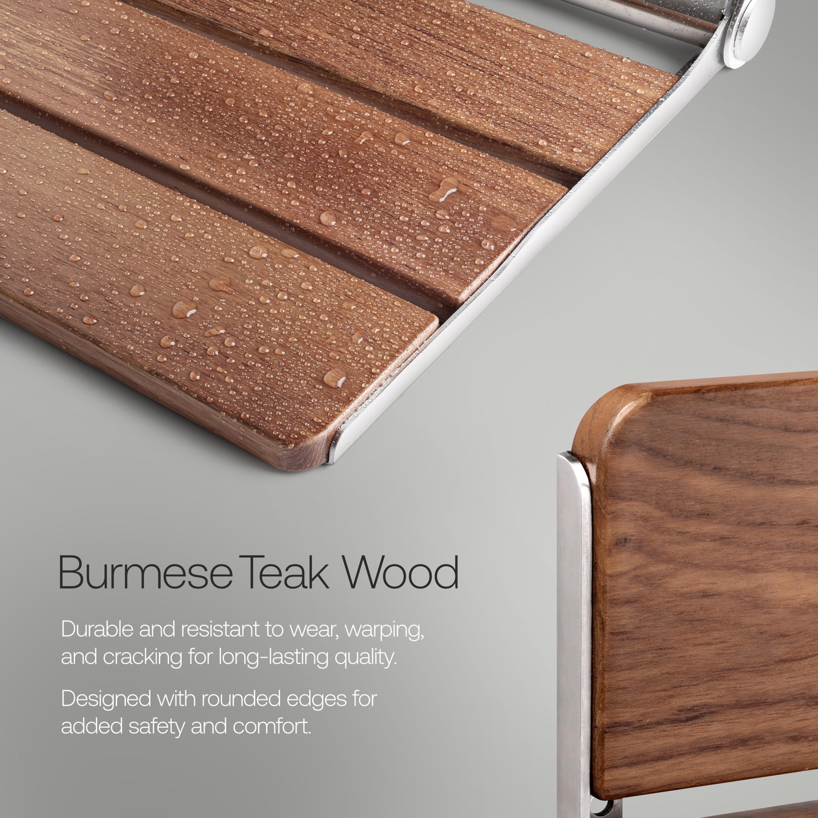 18" Folding Shower Seat - Wall Mounted Burmese Teak Wood Shower Seat, 330lbs ...