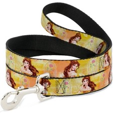 Belle Poses Enchanted Rose Dog Leash 4 Feet Long 0.5 Inch Wide Yellow