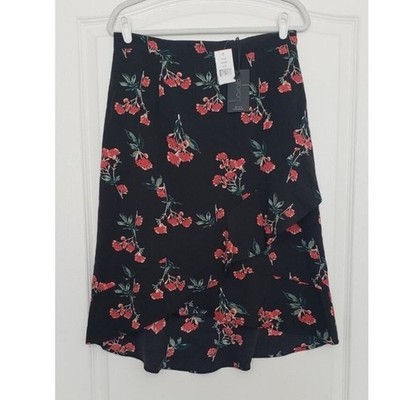 Gibson Glasserie Black Floral Ruffle Midi Skirt Sz L Boho Cottagecore