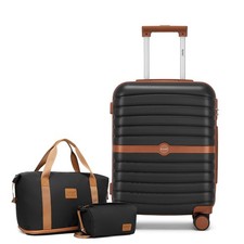 Black 20Inch Hard Shell Suitcase 4 Wheels Cabin Hand Luggage With Travel Bags