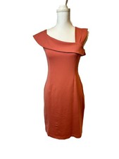 NWT Lark & Ro Women's 8 Asymmetrical Flounce Neckline Sheath Dress Coral