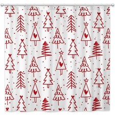 Christmas Shower Curtain Red Christmas Tree Bathroom Curtain Set Winter Holid...