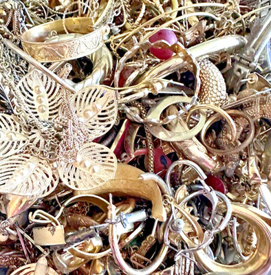 1 LB Sivert Tone Metal  SCRAP -Repurpose  Broken Pieces 0f Jewelry -Lot #D45