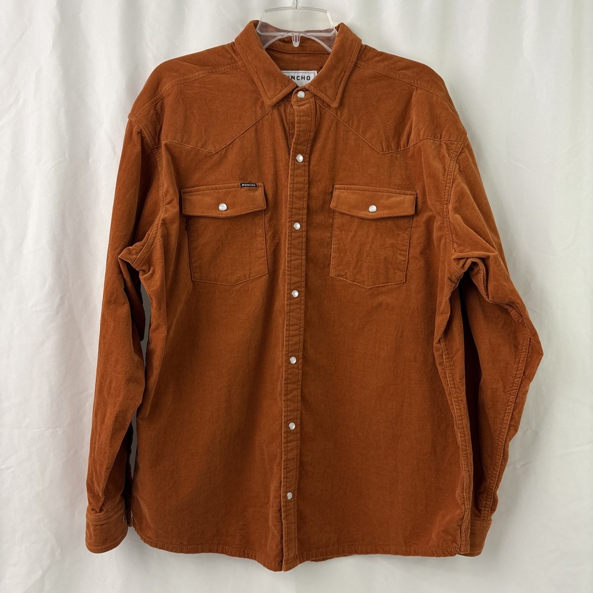 Poncho Corduroy Pearl Snap Shirt Mens XL Burnt Orange Regular