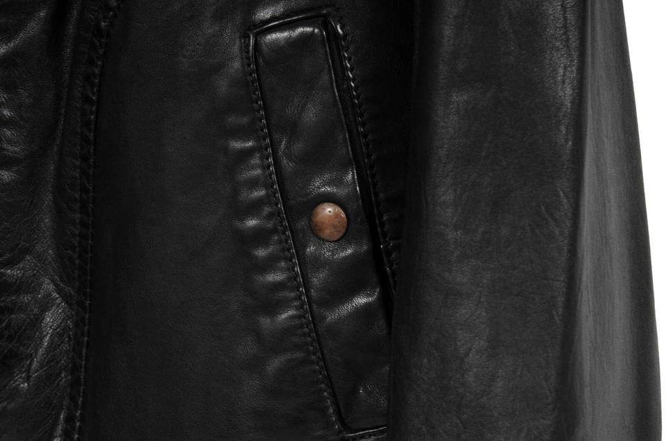 Hugo Boss Orange Biker Jacket 40 US 4 Black Leather Motorcycle Collarless  - Image 4 of 4