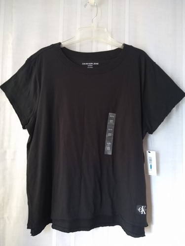 Calvin Klein Jeans Size XL Logo Patch Cap Sleeve Crew Neck T-Shirt Top Black NEW