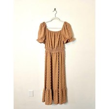 Boho puff sleeve Maxi Ruffle Hem Tiered Long Dress Muted Orange Women Small