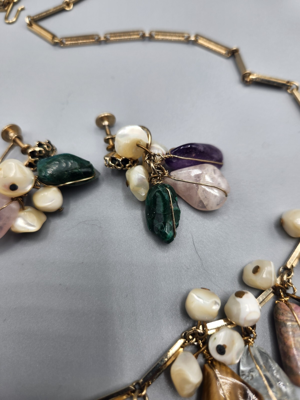 Mixed Assorted Natural Stone Nugget Necklace and … - image 7