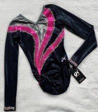 New GK ELITE Leotard gymnastics SWAROVSKI RHINESTONE Competition PINK Black AXS