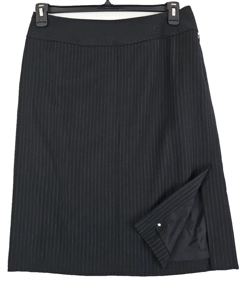 Ann Taylor LOFT~Woman Size 10~Black Striped Pencil Skirt Fully Lined Wool Blend.