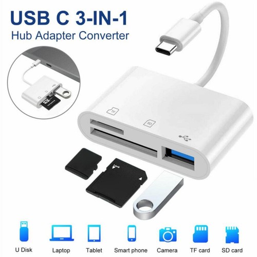 3-Port USB Type C to Card Reader Adapter SD Card Reader For MacBook Pro Laptop H - Photo 7/12