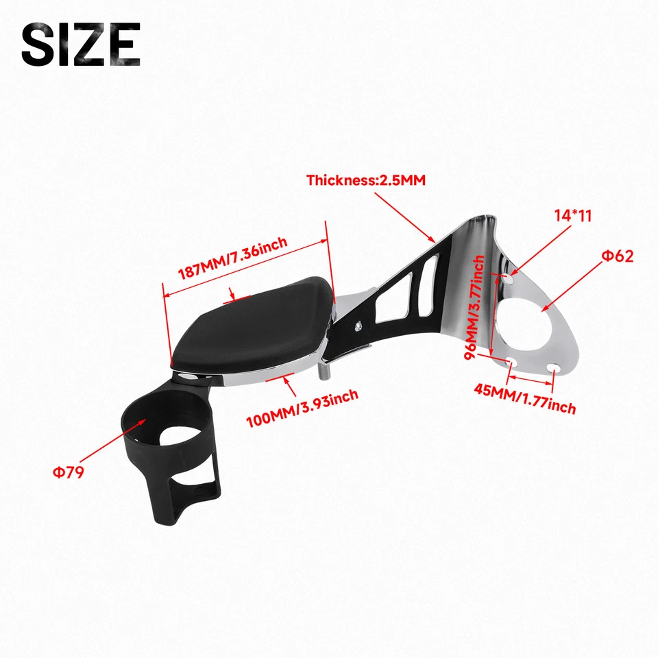 Reposabrazos trasero cromado para pasajero con soporte para bebidas para Harley Touring Tri Glide 14-25 Foto 2 de 4