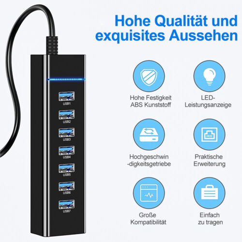 USB 3.0 Hub 4/7 Port Splitter Adapter mit Aktiv Netzteil Verteiler für PC Laptop - Bild 19 von 48