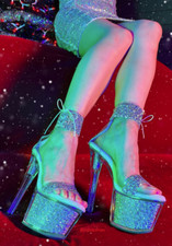 Clear Silver Glitter Platform Shoes Pageant Prom Bridal Quince High Heels Cuff