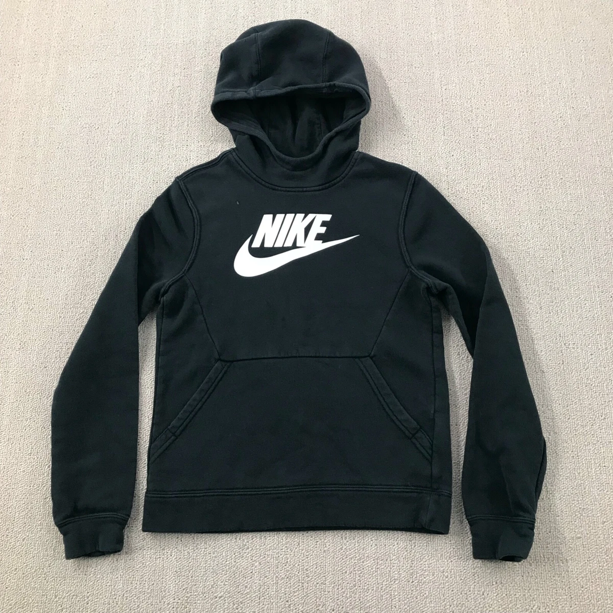 Nike Sweater Hoodie Boys Small Black Pullover Swoosh Spell Out Sweatshirt Kids
