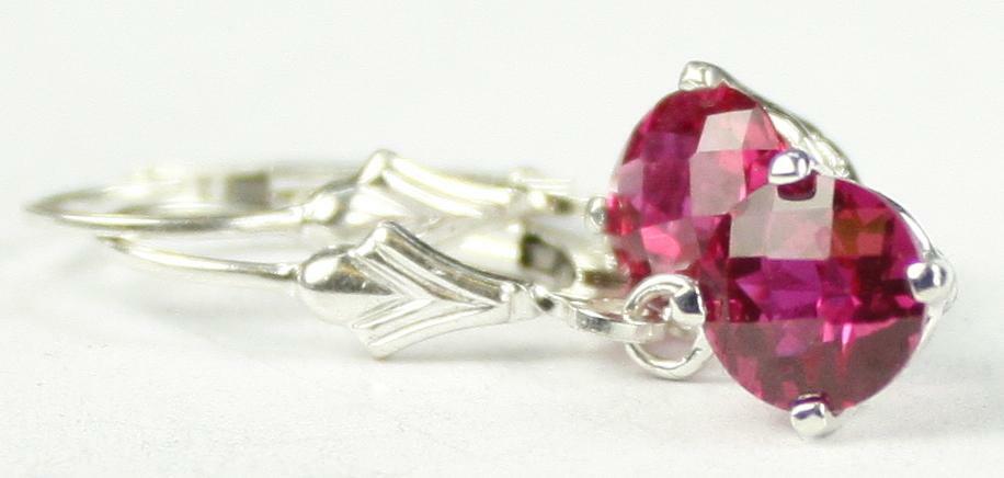 925 Sterling Silver Leverback Earrings, Created Ruby, SE017