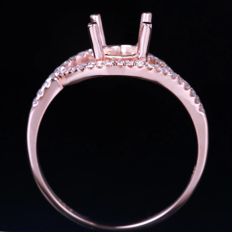 7MM  ROUND 10K ROSE GOLD PAVE NATURAL DIAMONDS ENGAGMENT WEDDING WOMEN'S RING - Image 3 of 4