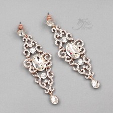 Crystal Rhinestone Women Bridal Wedding Drop Dangle Earrings ROSE GOLD Plated 14