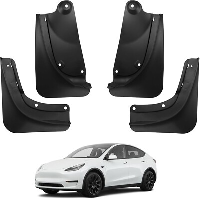 BASENOR for Tesla Model Y Mud Flaps Splash Guards Vehicle Set (4) Black No Drill