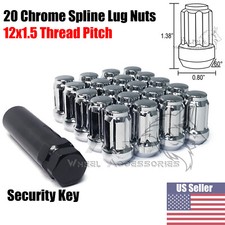20 Chrome Spline Tuner Racing Lug Nuts 12x1.5 Fits Honda Acura Security Key 20 Chrome Spline Tuner Racing Lug Nuts 12x1.5 Fits Honda Acura Security Key
