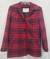 Vintage Womens Pendleton 100 Virgin Wool Red Plaid Blazer Jacket Made USA SizeM