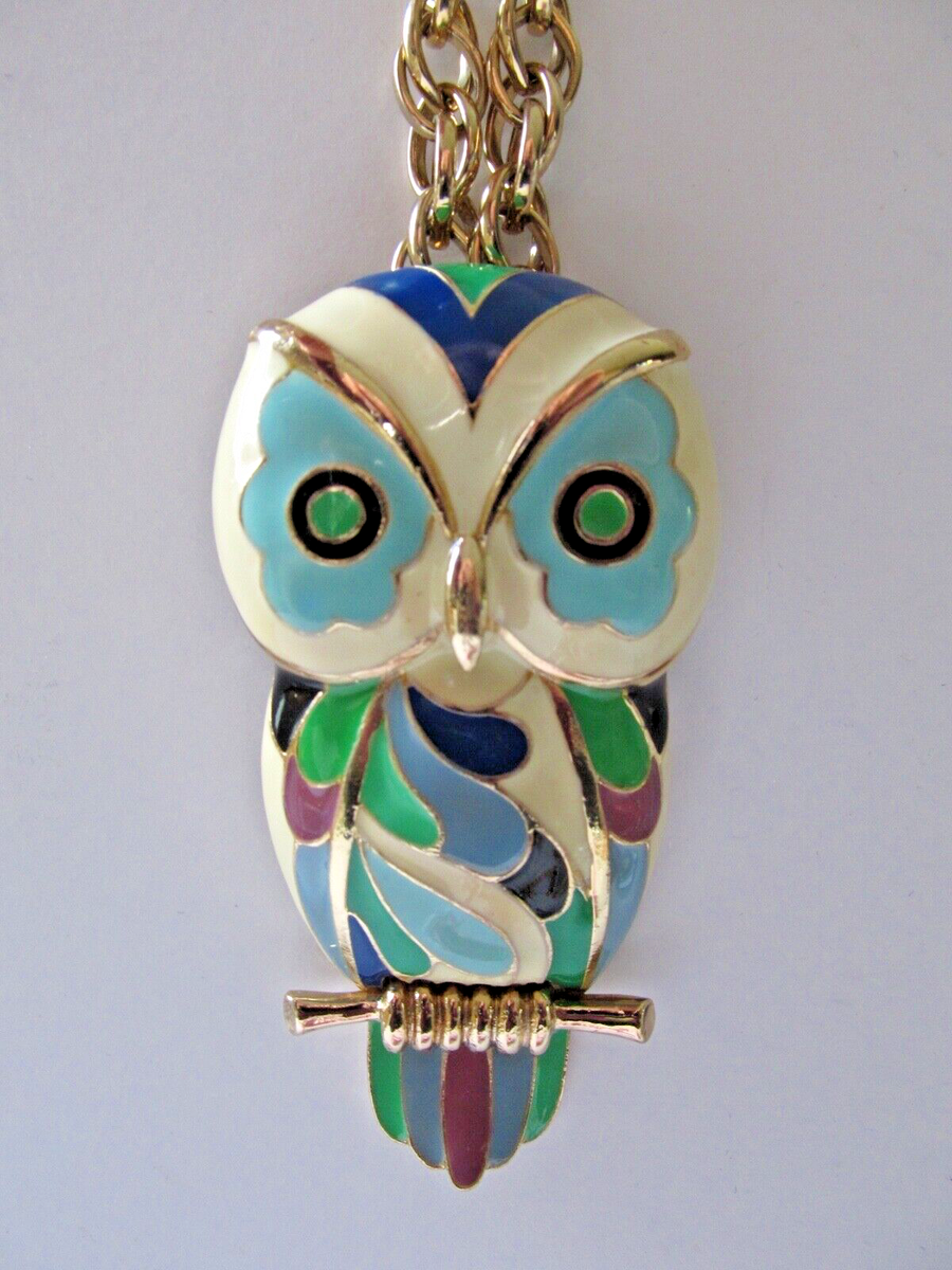 Eisenberg VTG Owl Enamel Pendant Artist Series 1970's necklace